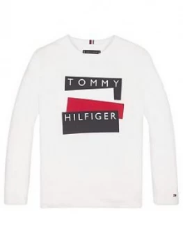 image of Tommy Hilfiger Boys Long Sleeve Sticker Logo T-Shirt - White