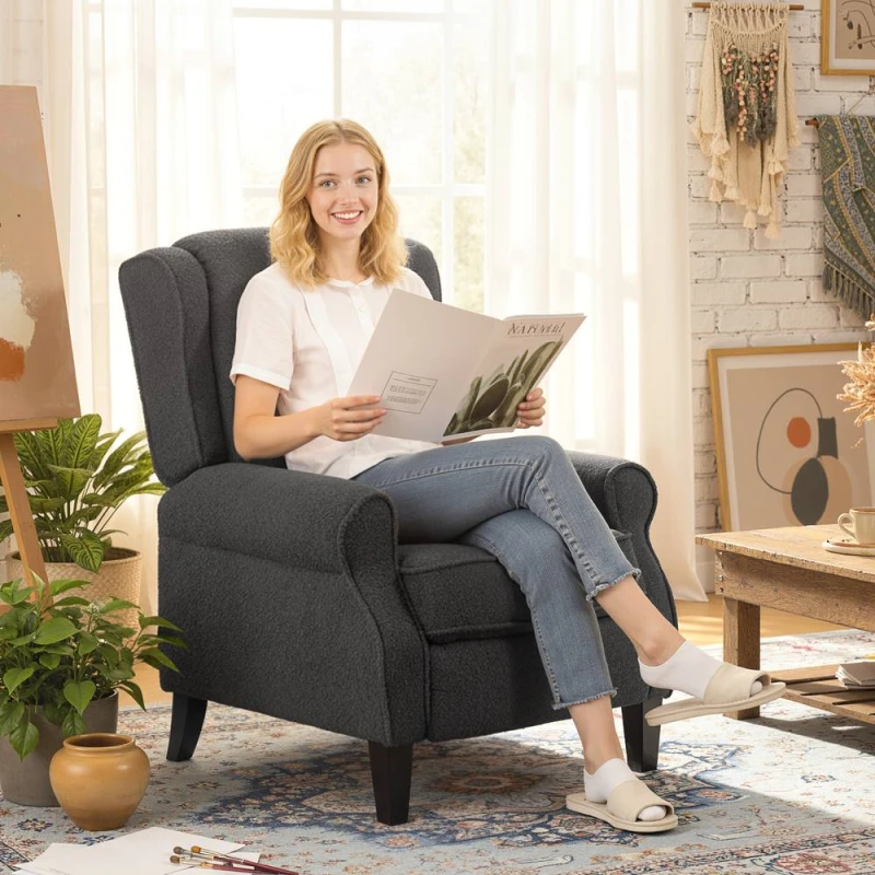 Image of HOMCOM Recliner Armchair, Fabric Recliner Chair in Dark Grey Dark Grey Unisex