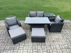 Image of Fimous 4 Seater Outdoor Dark Grey Rattan Lounge Complete Sofa Set with Adjustable Table, Side Tables and 2 Big Footstool