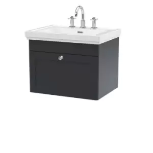 image of Nuie Classique 600mm Wall Hung 1-drawer Unit & Basin 3 Tap Holes - Satin Anthracite