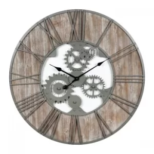 HOMETIME Large Round Metal and Wood Wall Clock 80cm