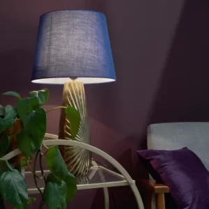 Image of Lister Antique Brass Table Lamp with Navy Blue Aspen Shade