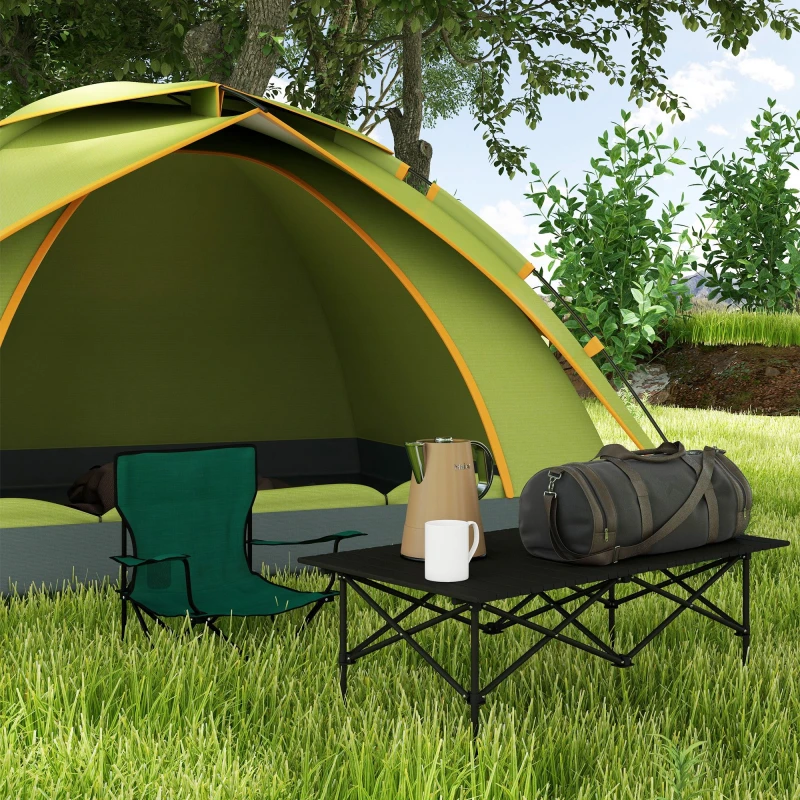 Image of Outsunny Portable Folding Camping Table w/ Roll Up Aluminium Top Carry Bag Black - Outsunny 5056725522612