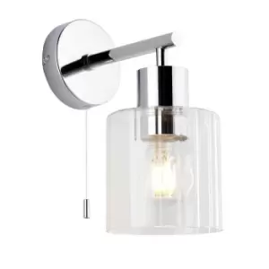 Lucca Bathroom Metal Wall Lamp Chrome Plate Ribbed Glass IP44