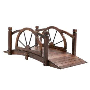 Image of Outsunny Wooden Garden Bridge Decorative Arc Footbridge with Safety Guardrail Outdoor Lawn Pond Bridge Walkway Stained Wood