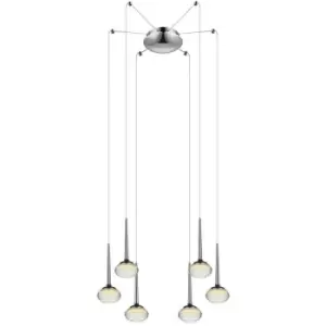 Spring Contemporary LED Cluster Pendant Ceiling 6 Light Chrome, Glass 3000K