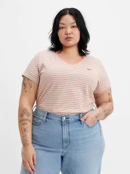 Image of Perfect V Neck Tee (Plus Size) - Orange / Indigo Stripe Terra Cotta