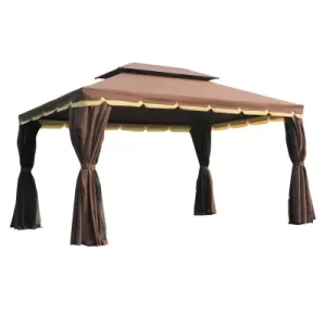 Image of Outsunny 3m x 4m Gazebo Marquee W/ Sidewalls-Coffee Colour