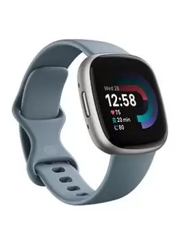 image of Fitbit Versa 4 Fitness Smartwatch - Built-In Gps, 6-Day Battery Life, Android & Ios Compatible - Waterfall Blue/Platinum Aluminium