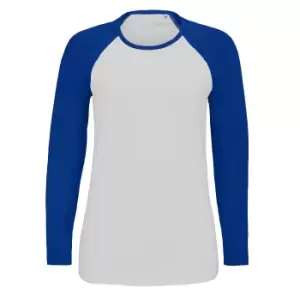 Image of SOLS Womens/Ladies Milky Contrast Long Sleeve T-Shirt (L) (White/Royal Blue)