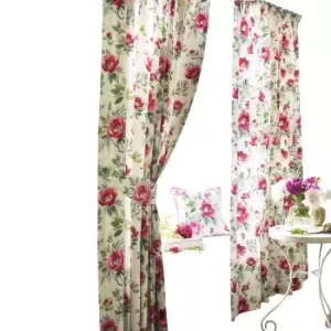 Image of Furn Peony Vibrant Coloured Floral Pleat Curtains (168cm x 183cm) (Fuchsia)
