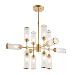Image of Brass Ceiling Pendant Light - 12 Bulb Lamp Fitting - Frosted Glass Diffusers