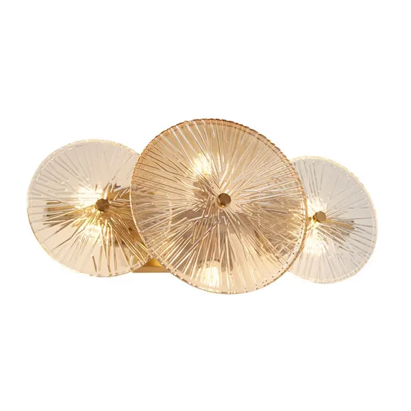 image of Searchlight Wagon Wheel 6 Light Semi-Flush Wall Light - Bronze with Amber Glass