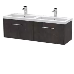 image of Hudson Reed Juno 1200mm Wall Hung 2 Drawer Vanity & Double Polymarble Basin - Metallic Slate