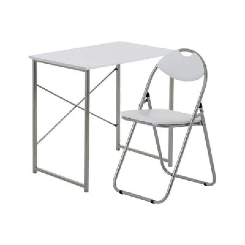 Image of Harbour Housewares Industrial Office Desk & Chair Set - White/white - Durable Compact Wooden Computer Bedroom Study Desk & Chair