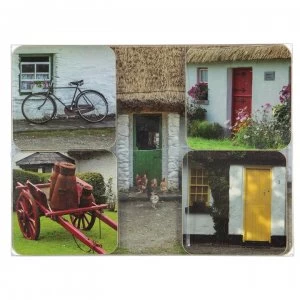 image of Ashwood 4 Pack Cork Back Place Mats and Coasters - Cottages