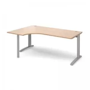 image of TR10 left hand ergonomic desk 1800mm - silver frame and beech top