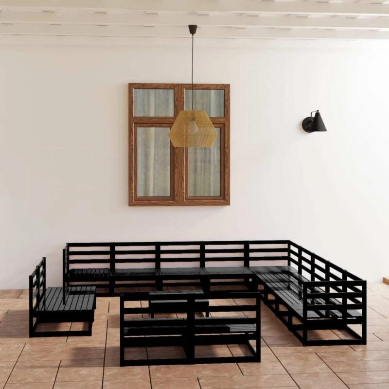 Image of VIDAXL 14 Piece Garden Lounge Set Black Solid Pinewood Vidaxl 8720286470169