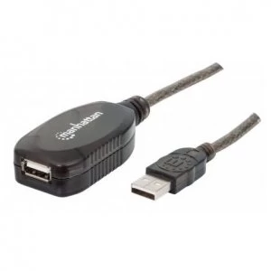 Image of Manhattan USB-A to USB-A Extension Cable 10m Male to Female Active 480 Mbps (USB 2.0) Daisy-Chainable Built In Repeater Hi-Speed USB Black Three Year