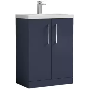 image of Arno Compact Matt Electric Blue 600mm 2 Door Wall Hung Vanity Unit and Ceramic Basin - PAL121E - Electric Blue - Nuie