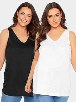 Image of Yours Yours Linen Look Vest 2 Pack - White/Black, Size 26-28, Women