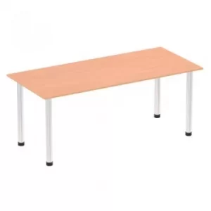 Image of Impulse 1800mm Straight Table Beech Top Chrome Post Leg