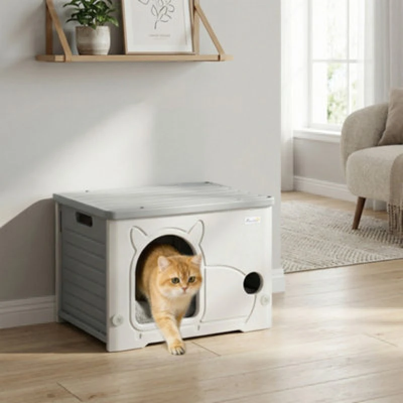 Image of Pawhut Cat House Stackable Cat Bed For Indoor Outdoor Grey