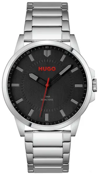 Image of HUGO Mens Black Dial Silver Stainless Steel Bracelet Watch