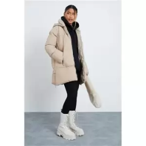 Image of I Saw It First Stone Premium Oversized Hooded Padded Coat With Drawstring Detail - Brown