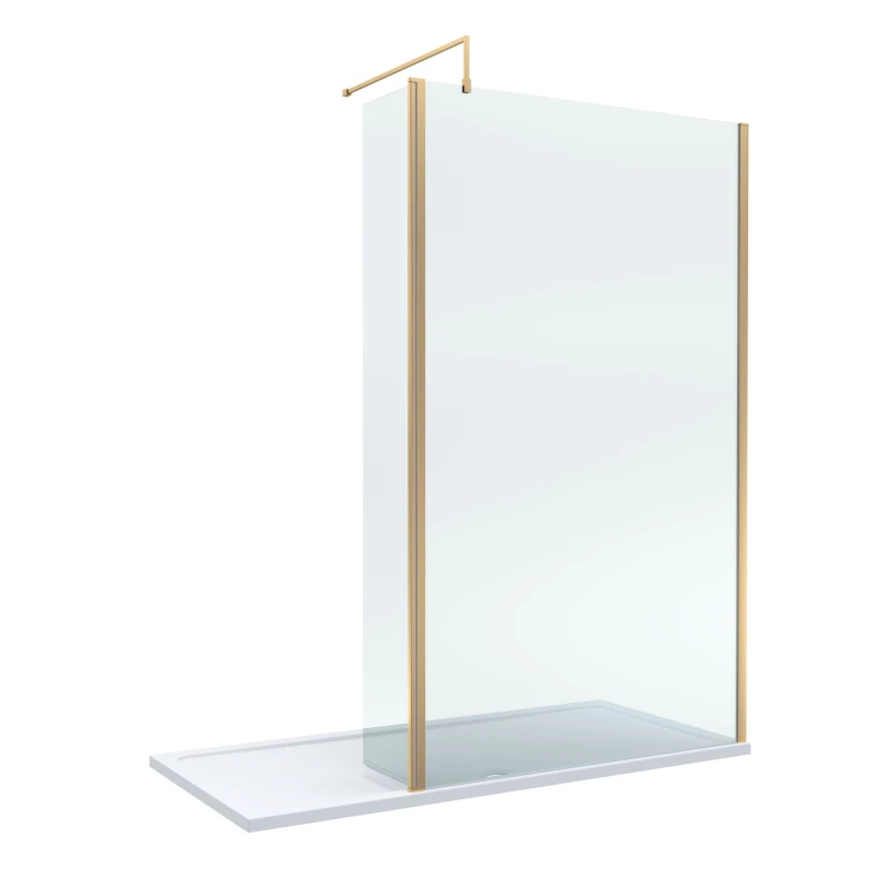 Image of Balterley 8mm Glass Wetroom Screen, Return Brushed Brass and Tray 1700 x 900mm Bronze