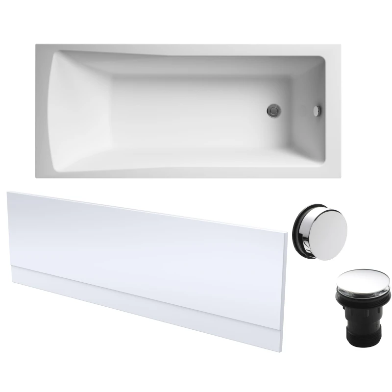 Image of Balterley Square Single Ended Bath Front Panel and Chrome Waste 1700 x 700mm Silver