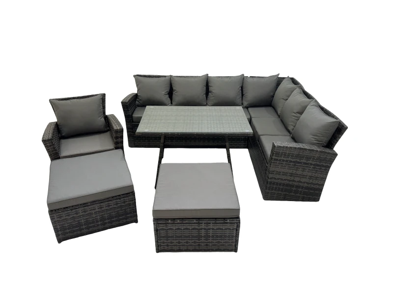 Image of Fimous 9 Seater Garden Outdoor Rattan Furniture Set with 2 Big Footstools in Dark Grey Dark Grey Unisex