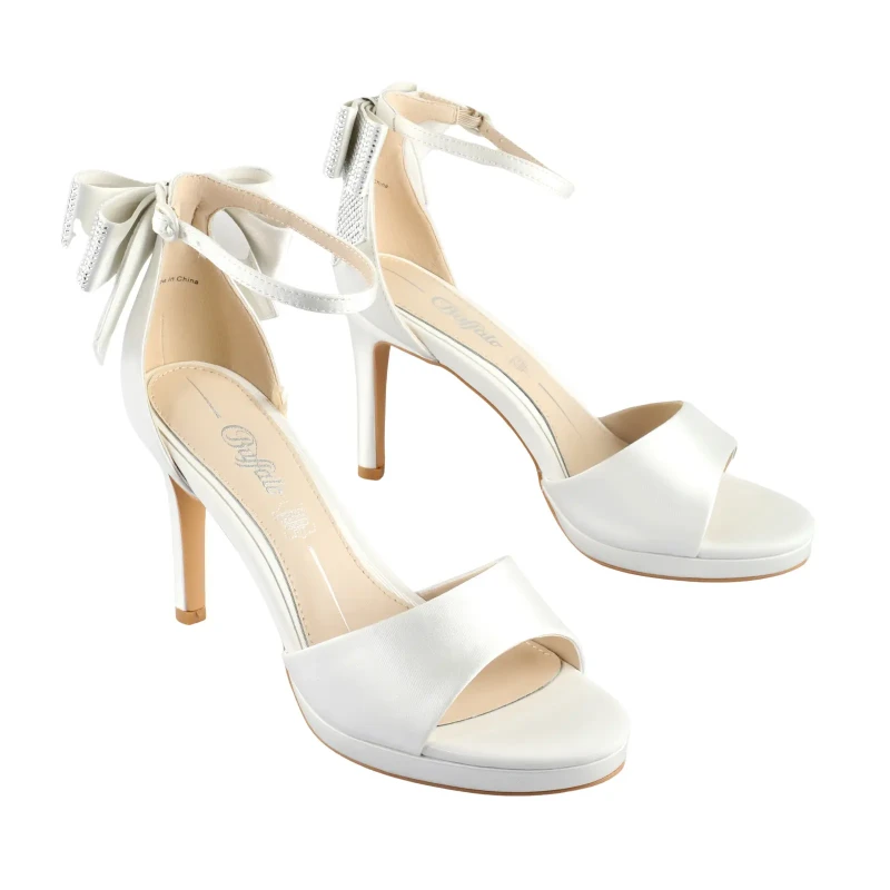 Image of Buffalo Womens heeled sandals Buffalo Xenia Bow Glam - Vegan Satin Beige Female 40
