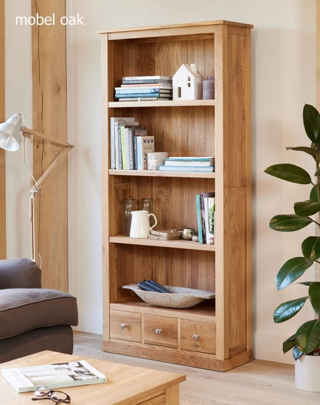 Image of Baumhaus Mobel Oak Large 3 Drawer Bookcase in Light Brown Light Brown Unisex