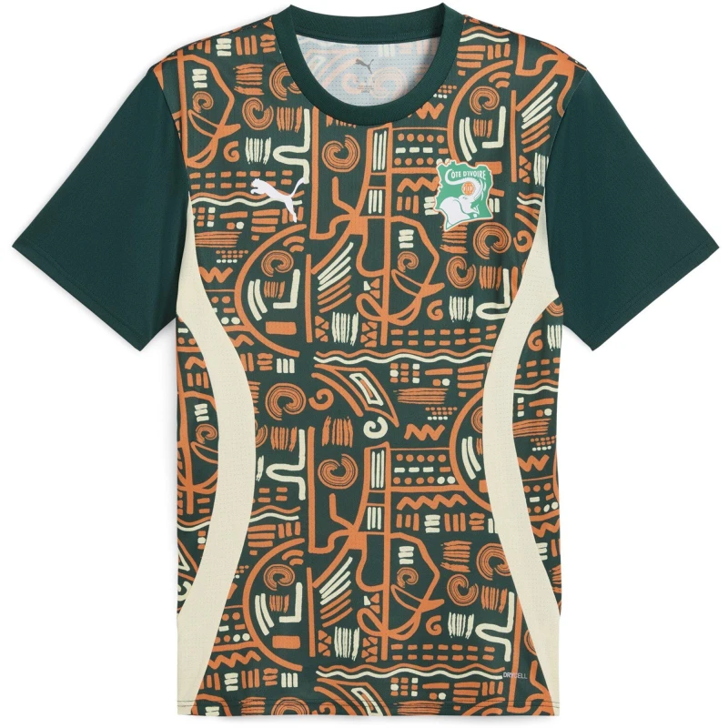 Image of Puma Ivory Coast Pre Match Shirt 2025 Adults Myrtle/Orange male XS