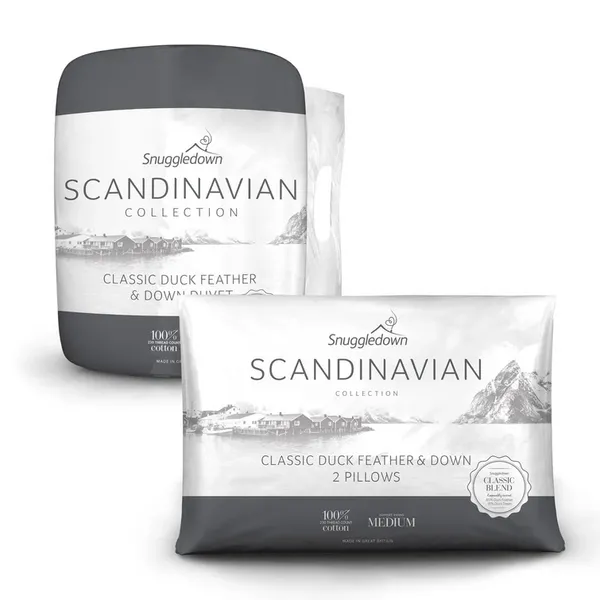 Image of Snuggledown Scandinavian Duck Feather & Down 10.5 Tog Duvet and Pillow Pair Set White