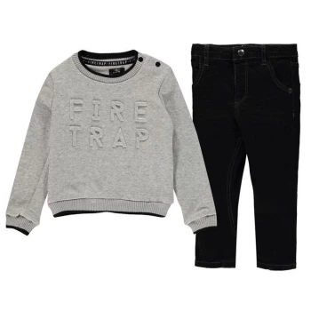 image of Firetrap 2 Piece Jeans and Jumper Set Baby Boys - Grey/Petrol