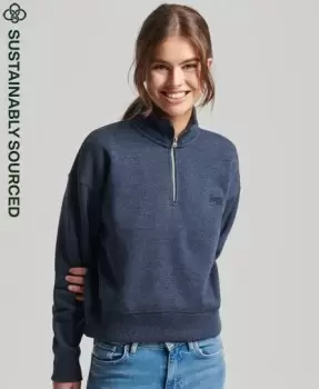 image of Superdry Womens Organic Cotton Vintage Logo Henley Sweatshirt Navy / Vintage Navy Marl - Size: 12