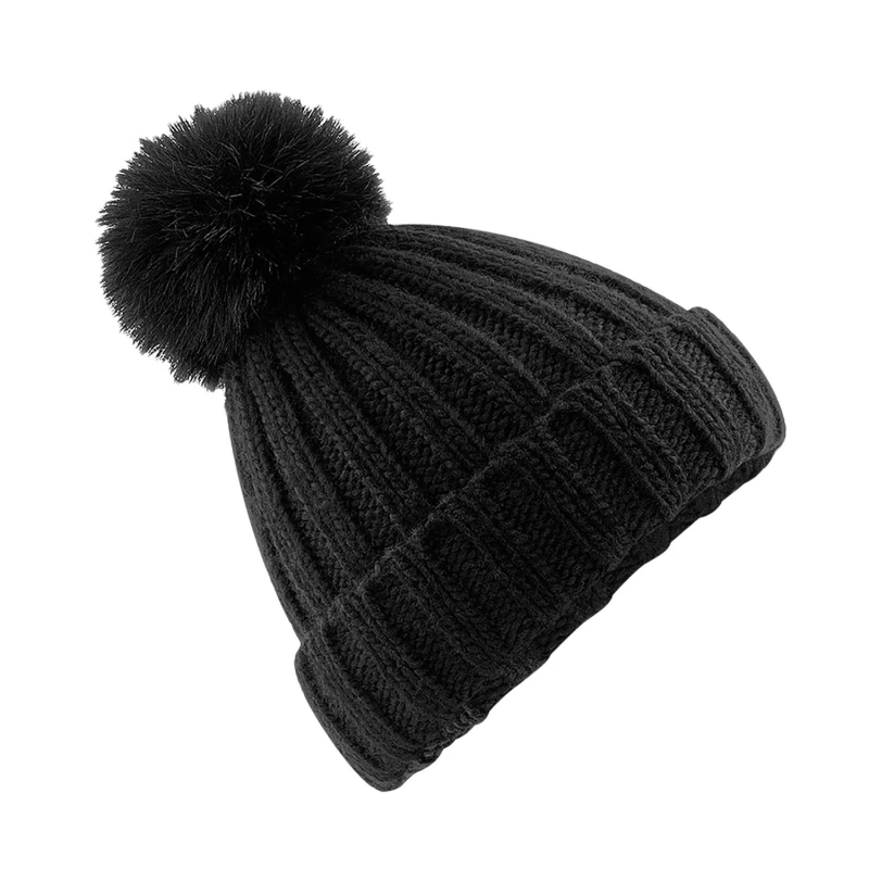 Image of Beechfield Beechfield Men Verbier Fur Pom Pom Chunky Beanie in Black One Size Male 5057520834283