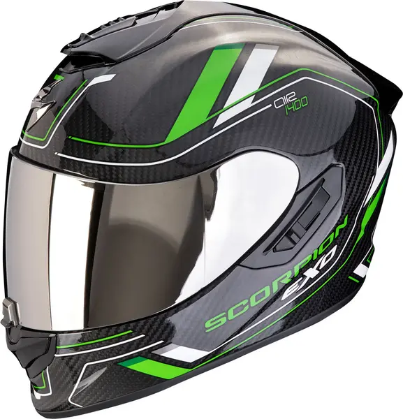 Image of Scorpion EXO-1400 Evo II Carbon Air Mirage Black Green Full Face Helmet L