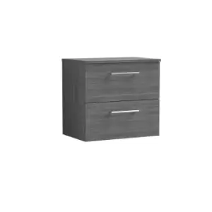 image of Nuie Arno 600mm Wall Hung 2 Drawer Vanity & Worktop Anthracite