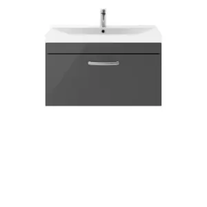 image of Nuie Athena 800 Wall Hung Single Drawer Vanity & Thin-edge Basin - Gloss Grey