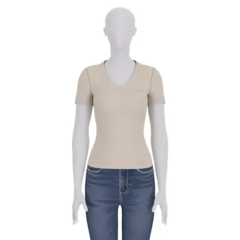 Image of Guess Womens V-neck T-Shirt Guess Light Basic Beige Female S