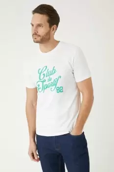 Image of Mens White Short Sleeve Club De Sportif Print T-Shirt