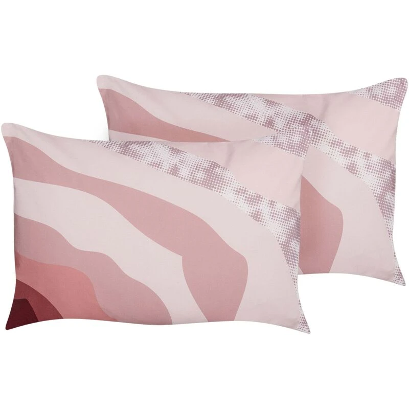 Image of Beliani Set Of 2 Outdoor Cushions Campei Abstract Pattern 40 X 60 Cm Pink