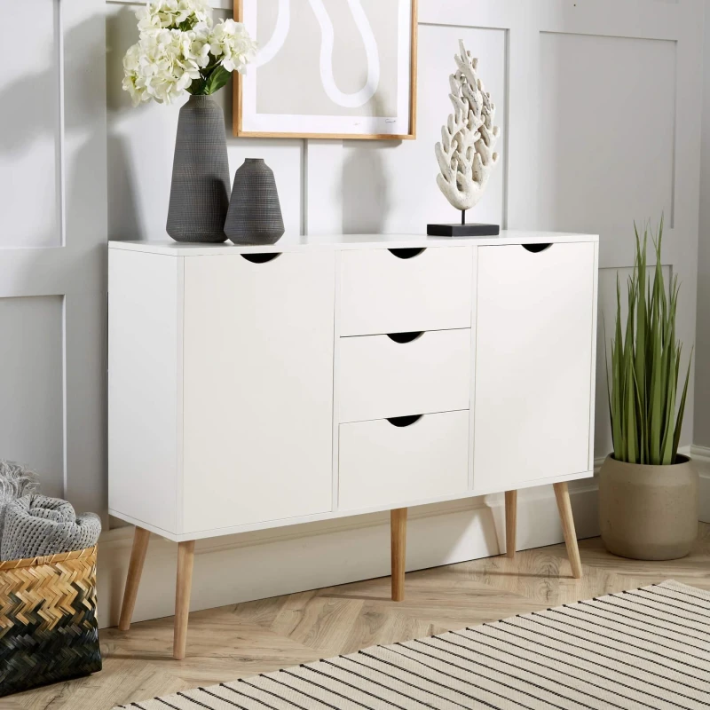 Image of Home Source Boden 3 Drawer 2 Door Sideboard Unit White