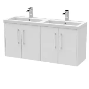 Hudson Reed Juno 1200mm Wall Hung 4 Door Vanity & Double Polymarble Basin - White Ash