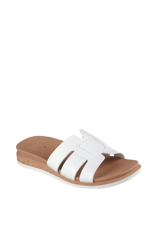 Image of Skechers Womens DESERT KISS LOW Dura leather Double H Strap Slide White Size: 7 White Female 7