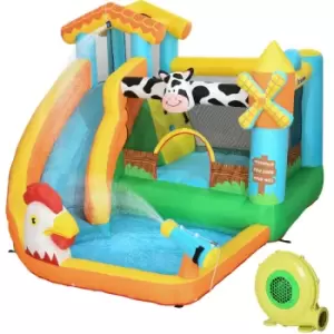 Image of Outsunny Inflatable House, Kids Bounce Castle with Inflator, Bag - Multi-colored