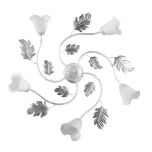 Image of Marilena 5 Light Multi Arm Semi Flush Ceiling Lamp, White, Silver